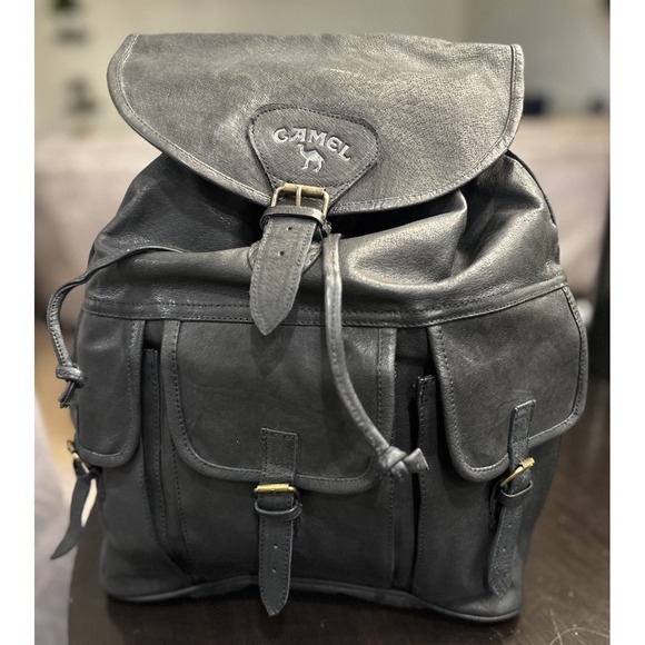 Camel Other - Vintage Camel Cigarettes Black Leather Drawstring Multi Pocket Collectors Bag